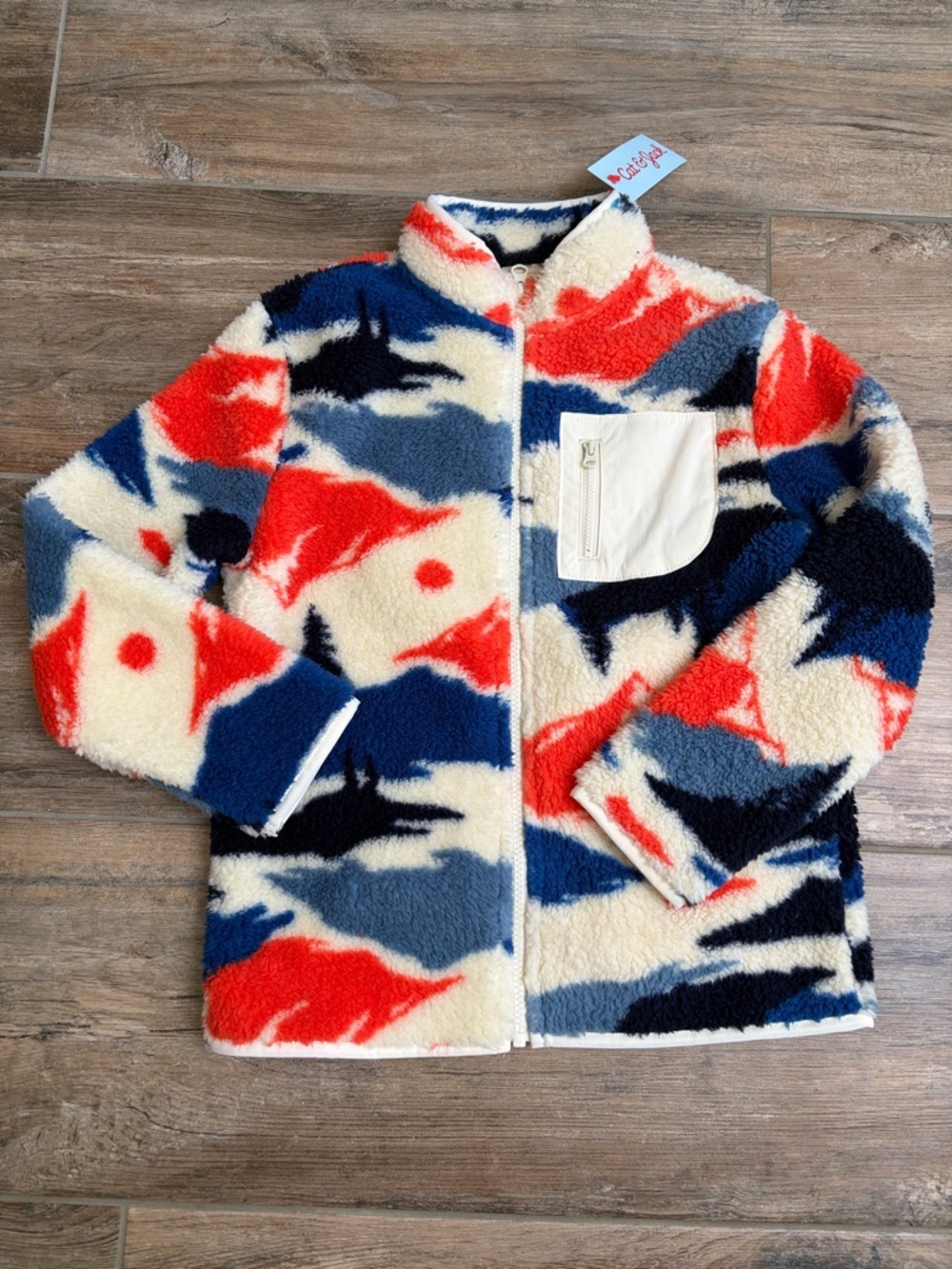 Mountain Sherpa Zip Jacket - Red, Blue & Cream